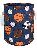 Round Thick Navy Ball Game Laundry Basket Collapsible Organizer Boys Girls | Canvas Foldable Storage Hamper Sturdy Rope Handles for Household Gift Baskets Bedroom Clothes Toys Children Nursery - color: Navy Ball Game