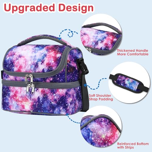 FlowFly Double Decker Cooler Insulated Lunch Bag Large Tote for Boys, Girls, Men, Women, With Adjustable Strap,Galaxy - color: Galaxy