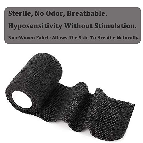 12 Rolls Elastic Self Adhesive Bandage Wrap 3 Inch, Breathable Non Woven Cohesive Bandage, Vet Wrap for Dogs, Ankle Sprains Swelling Tape, Sports Athletic Tape Black - color: 3 Inch-12 Count Black