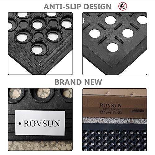 ROVSUN Rubber Floor Mat with Holes, Anti-Fatigue/Non-Slip Drainage Mat, for Industrial Kitchen Restaurant Bar Bathroom Utility Garage Pool Entry Door Mat, Indoor (36'' x 60'' Black 1Pcs)