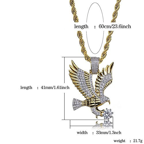 TOPGRILLZ Goat Chain Gold Necklace for Men Eagle Chain Rope Iced out Cubic Zirconia 14K Gold Plated Stainless Steel Necklace 24" Birthday Gifts - style: Gold