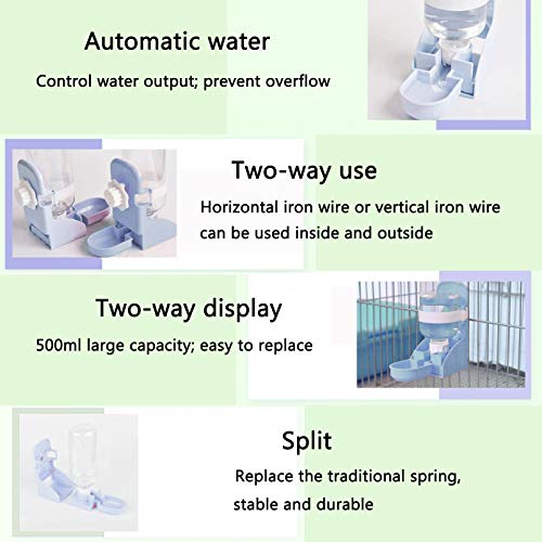Rabbit Water Bottle Ferret Food Bowl Bunny Water Dispenser Stainless Steel Food Dish Hanging Drinking Fountain Drinker Feeder Crate Bowl Feeder Cup for Guinea Pig Hedgehog Chinchilla - color: Blue