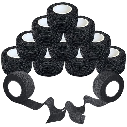 12 Pack Self Adhesive Wrap Bandage - Vet Wrap for Pets, Stretch Self-Adherent Cohesive Tape Breathable Athletic Tape Rolls (1 Inches x 5 Yards Each, Black) - color: Black