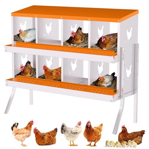 Garvee Chicken Nesting Box, 8 Compartment Nesting Boxes for Chickens, Easy to Clean and Install, Chicken Laying Boxes for Chicken Coop to Protect Eggs - with Bracket Legs, Orange - color: orange, size: 8 holes with legs