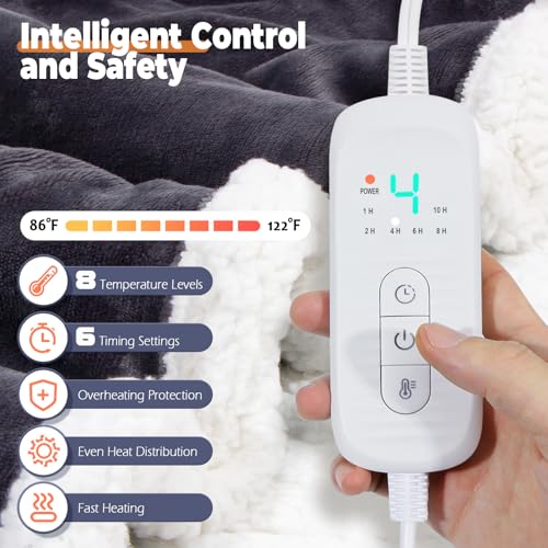 Wearable Heated Blanket with Foot Pocket, Electric Wearable Throw Blanket with Sleeves, Hood, Portable Heated Blanket with 8 Heat Settings, 1-10 Hours Auto Shut-off, Gift for Family, Friends, 50*70" - color: Grey