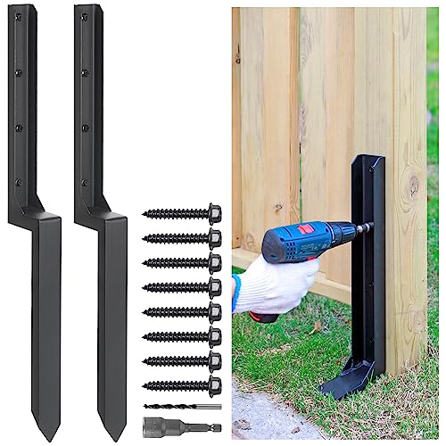 Heavy Duty Steel Repair Stakes, Anchor Ground Spike, for Repair Tilted/Broken Wood Fence Post (2 Pack/Black）