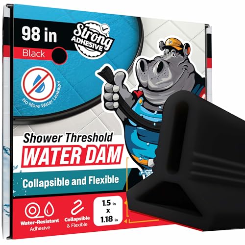 98" Black Shower Threshold Water Dam Barrier, 1.5" Tall Water Stopper Strip | Flexible 1.5-inch-tall door seal helps contain splashes, block leaks and keep bathroom floors dry around walk-in showers - color: Black, style: 98 In
