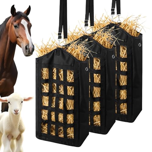 EUBUY 3 Pcs Hay Feeder for Goats and Horses, Slow Feed Design, Hay Nets | Design for Goats, Horse, Donkey, Large Opening with Adjustable Strap for Easy Hanging