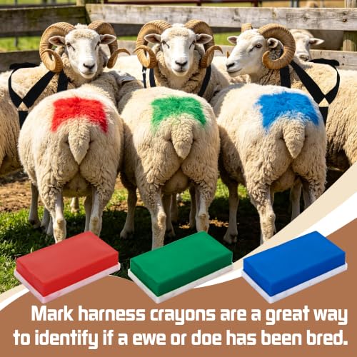 Ram Breeding Marking Harness for Sheep & Goat, 3 Pack Mating Crayon Block | Marker with Heavy-Duty Nylon Adjustable Straps, Heat Detection & Mating Record Tool, Farm Livestock Breeding Equipment - color: 3 Colors(Blue+Green+Red)