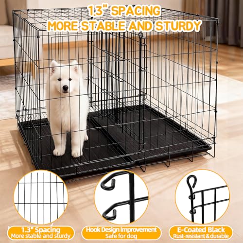 Dog Crate Divider Panel 2-Pack, 28" H Adjustable Kennel Divider | Expands 18.9"-38.2" Width, fits 42"-48" cages, Rust-Resistant Metal, Puppy Training, Anxiety Relief, Security for Puppies - size: 27.95"H