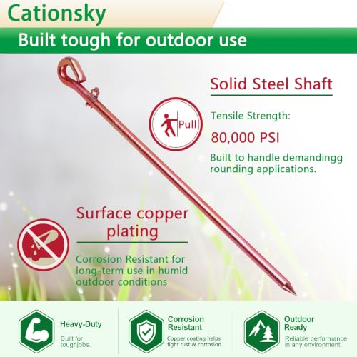 Portable Ground Rod - Copper plating Grounding Pin with Ground Wire Lug | Great for Electric Fences,Antennas,Satellite Dishes,Ground Post Pin,Tie Out Stake (Portable) - color: One grounding rod