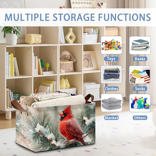 Red Cardinal Storage Baskets,Snow Winter Foldable Organizer Bin with Handles for Home Living Room Bedroom Closet Box 17x11.5x10Inch - color: Red Cardinal Snow Winter