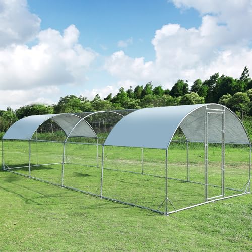 TOLEAD Large Metal Chicken Coop Upgrade Tri-Supporting Wire Mesh Chicken Run,Chicken Pen Walk in with Water-Resident and Anti-UV Cover,Duck Rabbit House Outdoor（300" L x 108" W x 78" H） - size: 300.0"L x 108.0"W x 78.0"H