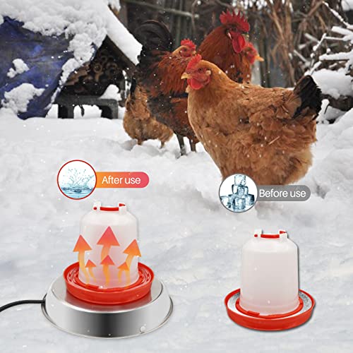 Chicken Waterer Heater,14 Inch Poultry Water Heated Base for Winter | 5 Gallon Freeze Proof Heated Chicken Waterer with Anti-bite Cable for Poultry Fountains Water Bowl Plastic Metal Waterer