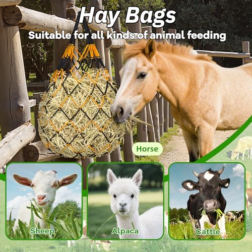 YedsIntu 3 Pcs Hay Bags for Horses, Hay Nets for Horses Goat Sheep,Goat Hay Feeder for Slower Feeding,Strong Load-Bearing Hay Bag Hanging for Horse Stable Trailer - color: Green,Black,Yellow
