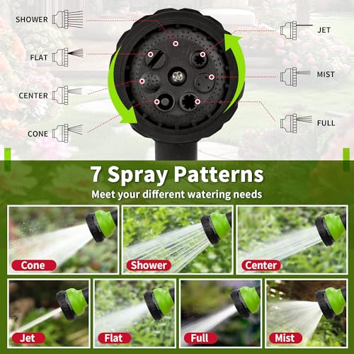 NEXCOVER Garden Hose Nozzle Sprayer - 7 Adjustable Watering Patterns Nozzle for Water Hose, Non-Slip Garden Spray Nozzle for Car Washing, Watering Plants, Pets Showering, Lawns Cleaning, Green - color: Green