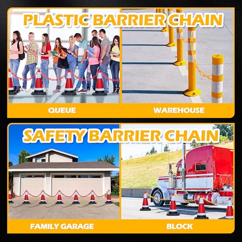 30 Feet Plastic Barrier Chain red,2-Inch Link Diameter Safety Barrier Chain，Large Plastic Chain，8MM Plastic Barrier Chain，Plastic Chain Links - color: red, size: 2 in-30feet