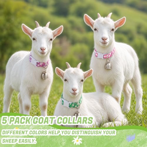 5 Pack Floral Goat Collars Adjustable Grazing Collar with Copper Bells | Anti-Lost Loud Bronze Bell for Farm Animals Sheep Cows Goats Accessories - color: 5 Pack