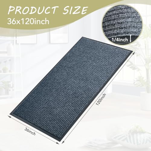 Front Door Mat, 3'x10'Indoor Outdoor Welcome Commercial Floor Mats | Heavy Duty Durable Inside Outside Entrance, Waterproof All-Season, All-Weather Non Slip Backing Doormat for Entryway, Grey - size: 36"x120"