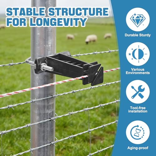 50 Pcs Tube Post Insulator, Electric Fence T Post Insulators for Electric Fence Wire, Fits Chain Link, Square or Round Tubing, White Vinyl Picket Fence(Black) - color: Black, size: 50 Pack