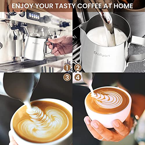 Dailyart Small Milk Frothing Pitcher 8.5OZ/250ml Milk Frother Cup | 304 Stainless Steel Milk Steamer Cup with Scale & Special Dripless Spout, Small Milk Pitcher, Espresso Machine Accessories
