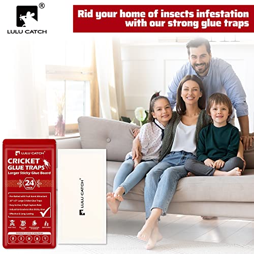 LULUCATCH Cricket Insect Glue Traps - 24 Pack Bug Cockroach Sticky Traps, Large Spider Trap with Pre-Baited Attractant, Highly Effective Glue Boards Indoor, Non-Toxic Pet Safe, Easy to Use - size: 24 Pack
