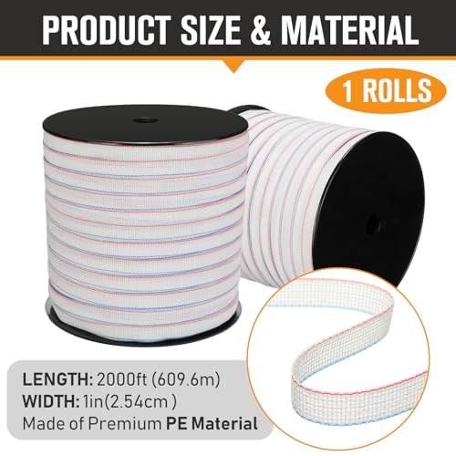 1 Roll 1 Inch x 2000 ft Electric Fence Tape for Livestock Polytape Fencing Horse Fence with High Visibility - color: White, size: 1 Inch X 2000 ft