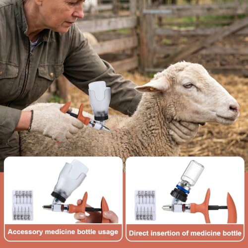 5ml Continuous Self-Refilling Livestock Syringe, 10 Needles Included | Adjustable dosage from 0.5ml to 5ml Veterinary Injection Gun for Chicken, Duck, Pig, Sheep, Cow Poultry - color: Yellow