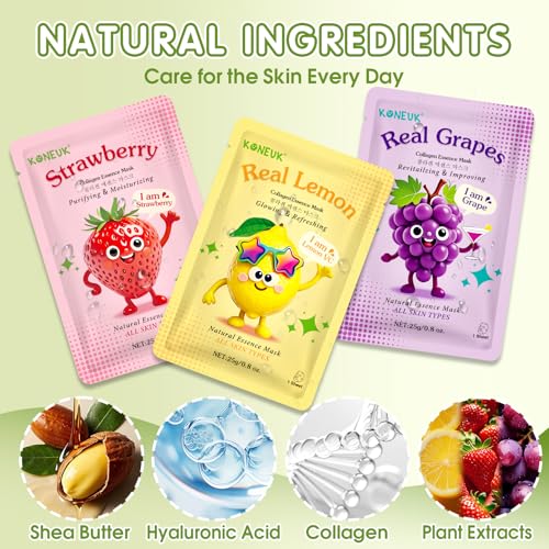 60 Pack Fruit Theme Face Mask for Kids, Bulk Birthday Gifts for Girls | Sheet Hydrating Face Masks Skincare for Teens Women, Skin Care for Kids, Spa Party Supplies