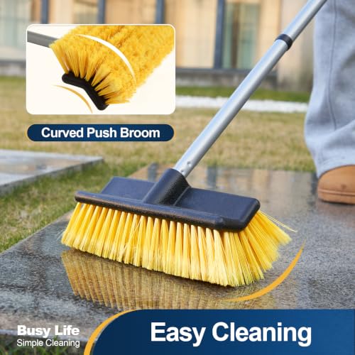Yocada Deck Brush with 4-Section Extendable Handle Floor Scrub Brush | Soft &Medium Bristles Non-Slip Grip for Outdoor Deck Patio Bathroom Garage Concrete Cleaning 54.3 Inch