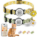 QR Code Breakaway Cat Collar 2-Pack, Safety Collar with Online Pet ID Profile, Flower Bell Collars for Lost Cat Prevention,Ideal for Girl Cats Boy Cats(Yellow&Green) - color: Pastoral style - Yellow & Green
