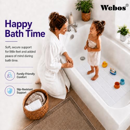 Webos Silicone Bath Mat with Suction Cups – Non-Slip Foldable Bathtub & Shower Mat, Durable & Quick-Dry Safety Tub Mat with Large Drain Holes for Families 28"x 14" White - color: White, size: 28" x 14" (Rectangular)