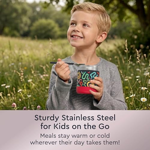 Bentgo Kids Stainless Steel Leak-Proof Food Jar for Hot or Cold Food | 11 fl oz Double Insulated Container with Removable Silicone Bumper, Dishwasher Safe, Easy Open Lid, Ages 3+ (Sssnakes) - color: Sssnakes