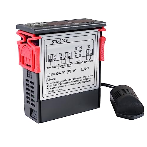 STC-3028 Temperature Controller 12V Temperature and Humidity Controller Meter with Integrated Sensor Dual Digital Display Thermometer Hygrometer Incubator Controller - size: 12V