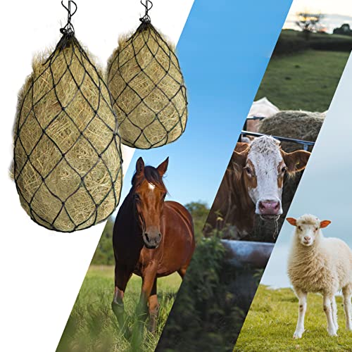 2PCS Durable Slow Feed Hay Net for Horses 40” Length with Strong 4x4” Holes Nylon Rope Hanging Suitable for Trailer and Stall, Slow Feeding Reduce Waste - color: 2PCS-Black
