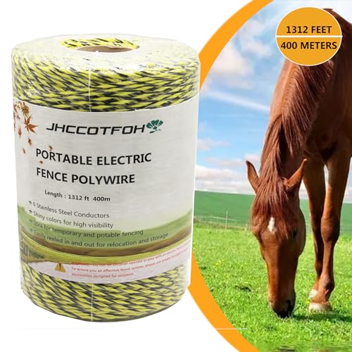 Electric Fence Polywire 1312 Feet，400 Meters 6 Conductors Portable Electric-Fence Rope for Reliable Conductivity and Rust Resistance - size: 1312 Feet