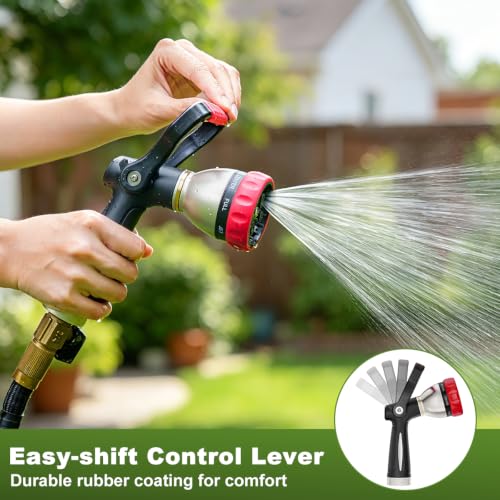 FANHAO Fireman Style Garden Hose Nozzle Heavy Duty Metal, 8 Spray Patterns | Large Lever Control, Non-Slip Ergonomic Grip, Rustproof Leakproof, High Pressure Water Hose Sprayer for Garden, Car , Pet