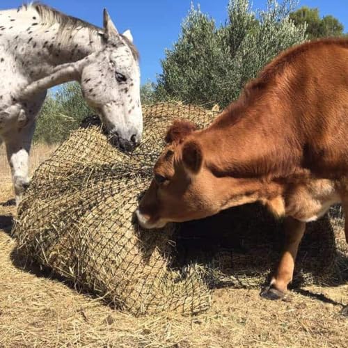 Aoneky Knotless Hay Net for Horses, Large Slow Feed Hay Bag, Fits 4x4', 4x5', 5x5', 3x3x8', 3x4x8' Bales, Durable Nylon Haynet Reduces Waste, Colic, Boredom, for Horses, Goats, Sheep, Pony (1.5 inch) - size: 1.5 inch