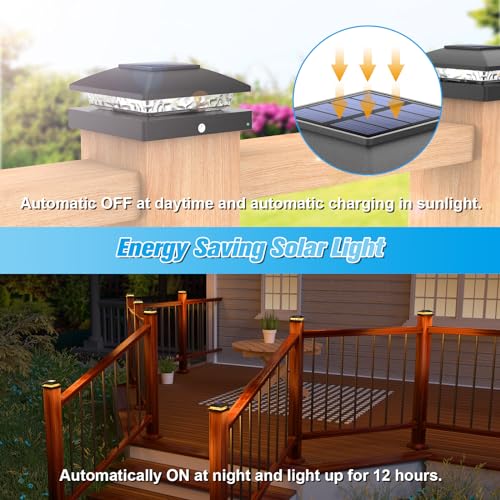 VOLISUN 4x4 Solar Post Cap Lights, 12 Pack Black Waterproof Fence Lights | Waterproof solar lights fit wooden & vinyl 4x4 posts, warm white illumination for garden, patio and porch outdoor decor - color: Black, size: 12 Pack