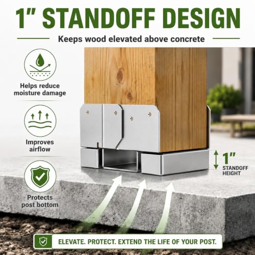 6PCS 6x6 Post Base for Concrete Heavy Duty Galvanized Post Anchor Base | Adjustable Wood Post Bracket Kit with 1" Standoff for Deck Patio/Gazebo/Pergola - style: Without Accessories