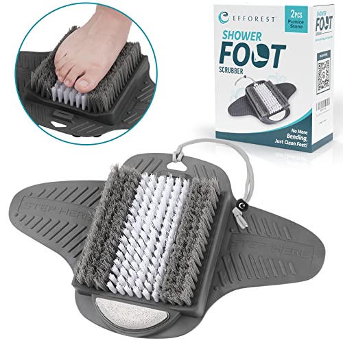 Efforest Shower Foot Scrubber Mat with Pumice Stone - Cleans, Smooths & Removes Dead Skin on Foot Without Bending, Foot Callus Remover with Non-Slip Suction Cups, Foot Scraper for Shower & Bathtub - color: Gray