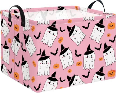 NTAO Gift Storage Basket Empty for Halloween, Storage Bin with Handles, Room Decor, Book Box(Pink Ghost Bat) - color: Pink Ghost Bat