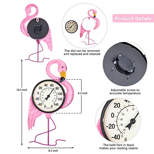 Outdoor Thermometers, Flamingo Thermometer for Patio Yard Garden | No Battery Needed, Waterproof, Indoor and Outdoor, Easy to Read, Gifts Idea - color: Flamingo