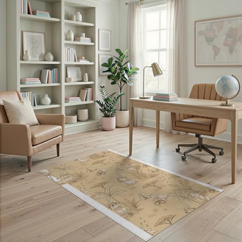 4'x6' Washable Bohemian Palm Tree Area Rug, Beige Flatwoven Floor Mat Non-Slip Chair-Friendly Carpet for Home Office, Gaming Room, Under Desk | Ref:1969549 - color: Beige/Pattern 30, size: 4' x 6' (Rectangular)