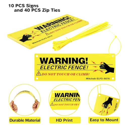 Electric Fence Warning Signs with Zip Ties 10 x 3.5 Inch Plastic Yellow Electric Fence Safe Signs Caution Warning Sign for Danger Electric Fence Sign Farm Home(Upgraded Sun Protection) - color: Yellow New