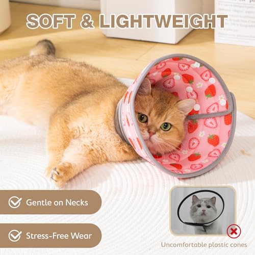 Avont Cat Cone Collar – Soft Lightweight Recovery E-Collar for Cats - Strawberry S - color: Strawberry, size: S(Neck: 6"-7")