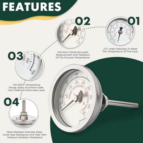 BBQ Grill Temperature Gauge Waterproof Large Face for Kamado Joe JR Barbecue Charcoal Grill Stainless Steel 150-900°F Cooking Thermometer (2.5" for KJ) - size: 2.5" for KJ