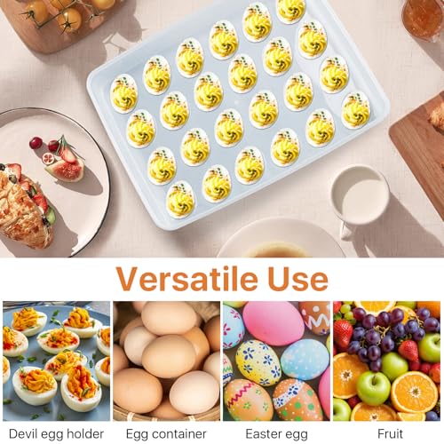 3 Pcs 72 Count Deviled Egg Containers with Lid and 8 Pcs Deviled Egg Injector Piping Tool & Tong, Portable Storage Carrier Egg Holder, Fridge Stackable Deviled Egg Tray Plastic Egg Organizer
