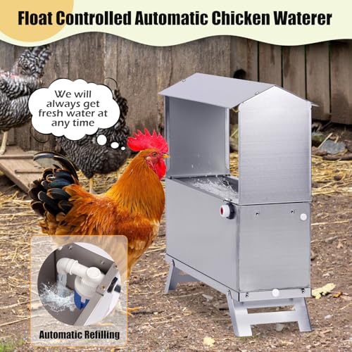 Stainless Steel Automatic Chicken Waterer, Hands-Free Hydration | Float-Controlled Chicken Wate Dispenser, 60 Inch Hose, Legs, Lid, Easy To Clean, Chicken Coop, For Pigeon Duck Goose Turkeys