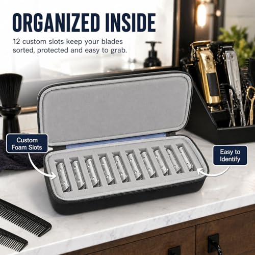 Comecase 12-Slot Clipper Blade Case for Wahl, for Andis, for Oster A5 | Hard Shell, Separated Blade Slots and Removable Insert for Stylists, Dog Groomers and Mobile Appointments, Box Only - Black